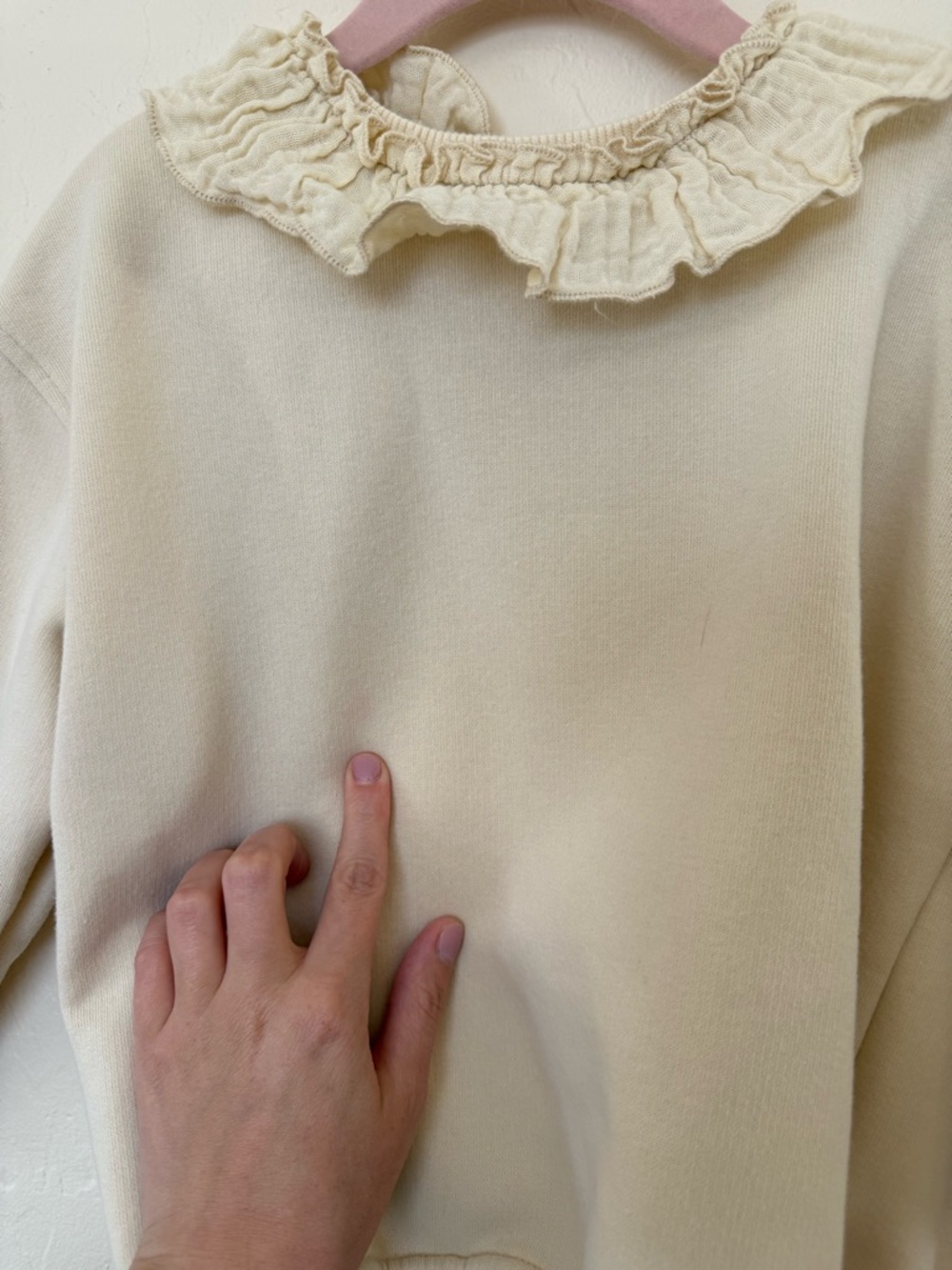 Zara Light Cream Ruffle Neck Top - Picture 2 of 5